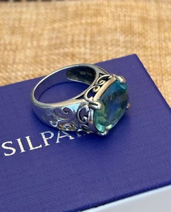 Size 11. New Silpada Aquamarine Gemstone Sterling Silver With Filigree Design. - Picture 1 of 16
