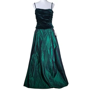 VTG 90s Scott McClintock Green Velvet & Satin Formal Gown Set L/10 Glam Holiday - Picture 1 of 10