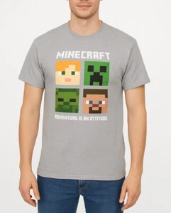 MineCraft Faces Men's Short Sleeve T-Shirt Gray - Picture 1 of 4