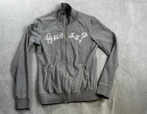 GUESS women Top L Cardigan GRAY Long Sleeve Jumper zip pockets cotton sweatshirt - Picture 1 of 9