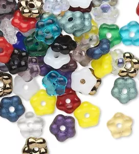 Beads Mix, 100 Czech Pressed Glass 5x2mm Flower Spacer Color Mix with 0.8mm Hole - Picture 1 of 2