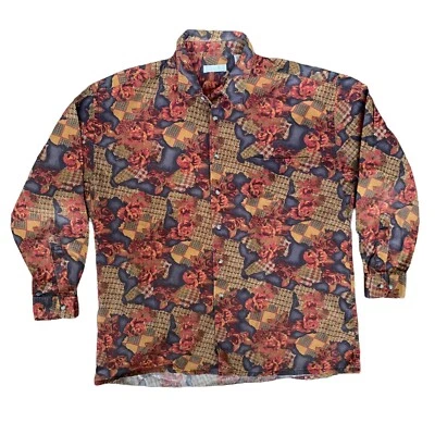 Vintage Burma Bibas Abstract Colorful Floral Long Sleeve Button-Up Shirt Mens XL - Image 1 of 4
