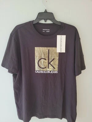 Calvin Klein Men's Black Short Sleeve Crew Neck Gold CK Logo T shirt XL  - Image 1 of 4