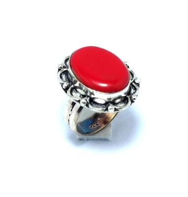 Rote Koralle Ringe 925 Silber vergoldet Handarbeit Edelstein Schmuck Ringe Gr... - Bild 1 von 4