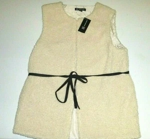 INC International Concepts Shearling Duster cintura in pelle scamosciata avorio cappotto gilet taglia: S/M - Foto 1 di 11