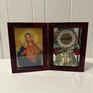Vintage Clock with Virgin Mary Picture Frame - Red & Gold - Picture 1 of 15