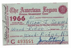 1966 American Legion Official Membership Card-Wood-Ridge NJ - Picture 1 of 3