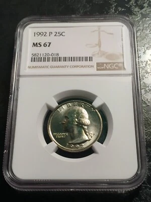 1992 P Washington Quarter 25 c NGC MS67 Graded  - Image 1 of 4