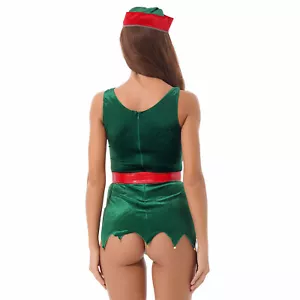 Womens Elf Costumes Accessories Dress Xmas 5-Piece Pompom Costume Holiday Suit - Picture 1 of 25