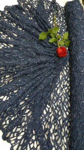 Navy Blue Hand Beaded Lace Fabric By The Yard Geometric Pattern Bridal Dress  - Picture 1 of 12