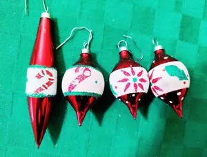 Vintage 4 Weihnachtsschmuck rot bunt Tränen Quecksilber Glas EUC KOSTENLOSER VERSAND - Bild 1 von 3