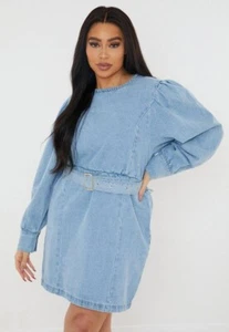Brand New MISSGUIDED CURVE Mid Blue Long sleeve Denim Dress & Belt PLUS Size 20 - Picture 1 of 1