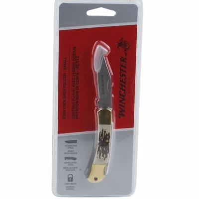 Cuchillo de bolsillo plegable Winchester Stag Handle Lockback hoja de punta de clip Foto 1 de 3