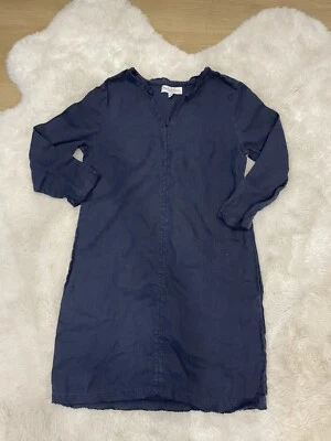 MICHAEL STARS Paloma Frayed Hem Linen Dress in Navy Size XS - Image 1 of 4