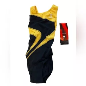 Traje de baño de una pieza TYR Girls Alliance Maxback Durafast negro amarillo 24 - Imagen 1 de 6