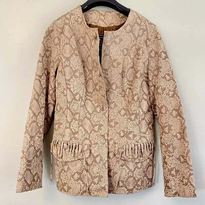 Chaqueta Blazer Chi by Falchi Cuero Marrón Tostado Piel de Serpiente Reptil Mujer Abrigo S Foto 1 de 4