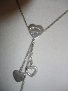 RETURN TO TIFFANY & CO. SILVER 4 MULTI HEARTS DANGLE LARIAT NECKLACE - Picture 1 of 6