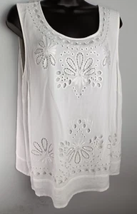 Túnica blanca B Skies Are azul para mujer 2XL recortes bordados florales cottagecore - Imagen 1 de 11