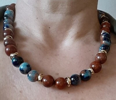 Collana donna vere pietre dure naturali diaspro rosso e giada Prussian Blue - Immagine 1 di 4