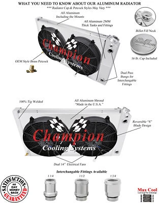 Radiador ER 3 filas 17x28", ventiladores de 14", cubierta, 1,25, 1,5-1967-1972 Buick Skylark LS Foto 1 de 4