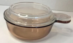 Vintage Corning Ware Visions Amber Pyrex Glass GRAB IT BOWL V-150-B LID P-150-C - Picture 1 of 10