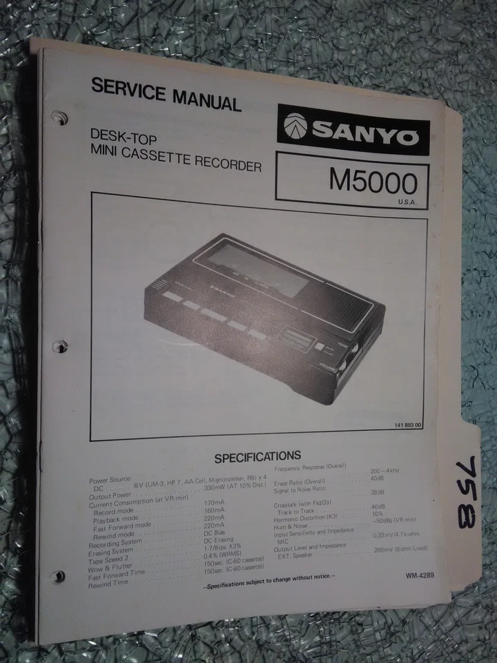 Sanyo m5000 manual de servicio original libro de reparación estéreo mini reproductor de cintas Foto 1 de 1