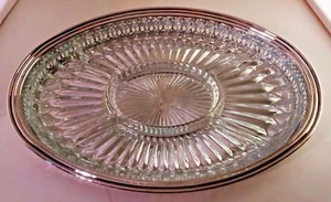 GODINGER CRYSTAL RELISH w/ SILVER PLATED GALLERY TRAY & 14" x 10" - Picture 1 of 7