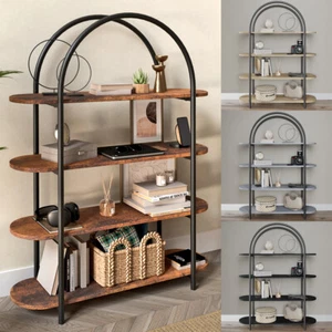 4 Tier Wooden Shelving Arched Unit Industrial Storage Bookcase Display Shelves - Picture 1 of 17