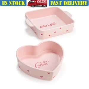 Keramik Bäcker Set 2 Stück Quadratisch Herzform Steinzeug Backen Servierschalen USA - Bild 1 von 7