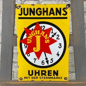 JUNGHANS Enamel Sign 11.8x7.9" (30x20cm) Nice Unique Watch Small Porcelain Decor - Picture 1 of 11