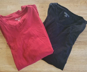Pair of Amazon Essentials Large Tee Black & Red V Neck Shirt - Picture 1 of 7