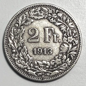 1913-B 2 Franken Schweiz sehr schöne Details Silbermünze Weltmünze 0,835  - Bild 1 von 6