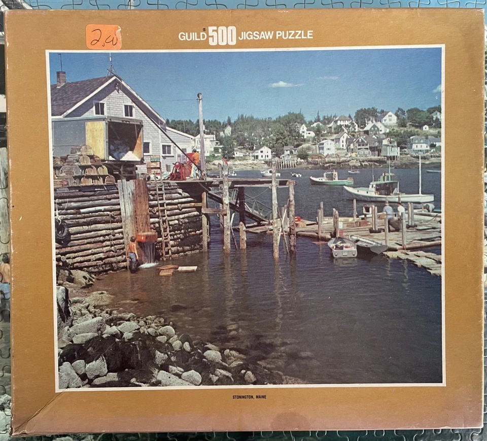 Vintage Guild 500 Jigsaw Puzzle Stonington Maine Fishing Harbor Boats Village - Image 1 of 2