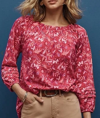 69 美元 J. Jill Boho 花卉印花可调肩上衣 L 码褶饰 3/4 袖 — 第 1/4 张图片