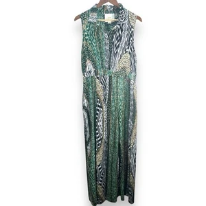 Vestido camisero sin mangas Anthropologie Maeve de seda liso estampado verde talla L - Imagen 1 de 10