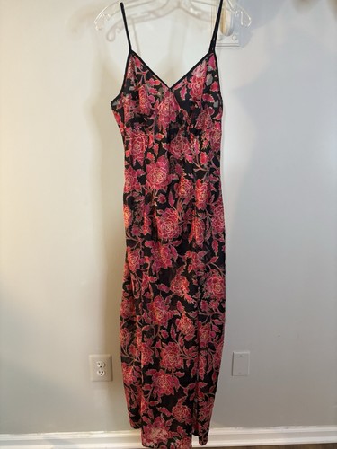 UNDERCOVER Abito vintage Victoria’s Secret rosso rosa nero asiatico floreale lunghezza intera M etichetta oro