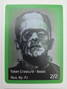 2/2 Green Beast Custom Hand Drawn Art Token Playing Card - NEW - Frankenstein - Bild 1 von 2