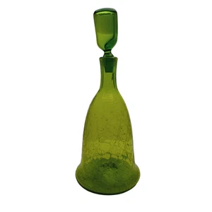 Blenko John Nickerson Green Crackle Glass Decanter W/Stopper #7224 - Picture 1 of 12
