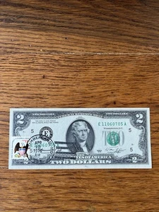 1976 Uncirculated $2 Bill With April 13th 1976 Postage Stamp - Picture 1 of 3