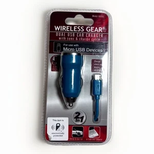 Wireless Gear Dual Usb Car Charger Micro USB Aqua Blue Brand New - Picture 1 of 2
