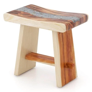 Banco de ducha de madera de teca de 19 pulgadas con acabado epoxi y asiento curvo para ducha interior - Imagen 1 de 10