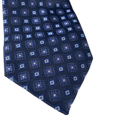 Meeting Street Tie Mens Classic Navy Blue Silk Handmade Geometric Squares Woven - Image 1 of 4