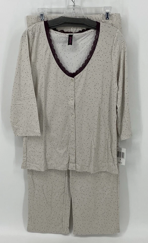 Conjunto de 2 piezas de pijama Maidenform crema a lunares con botones/pantalones tirar nuevos con etiquetas mediano Foto 1 de 4