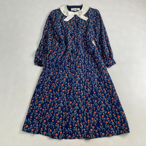 w3252 Abito Christian Dior Motivo Floreale Collo Tondo Bianco Dettaglio Nastro