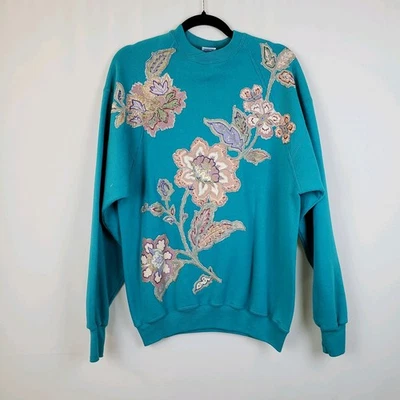 Sudadera Abuela Núcleo Adornada L Apliques Flores Brillante Puff Pintura De Colección Años 90 Foto 1 de 4