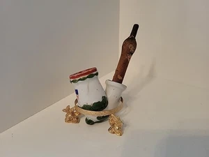 Tubo de porcelana de cerámica de colección bandera de Estados Unidos vástago de madera tono dorado soporte de latón peces koi VER  - Imagen 1 de 24