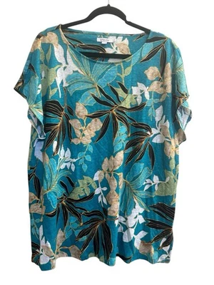 Túnica de lino Chicos talla 3 EE. UU. XL palmeras tropical verde azulado informal ropa de resort #5770 Foto 1 de 4