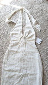 Weißes Neckholder Maxikleid aus Leinen Xs - Bild 1 von 8