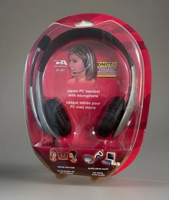 Cyber Acoustics Headset AC-201 With Microphone Silver/Black Brand New! L10-30 - Image 1 of 4