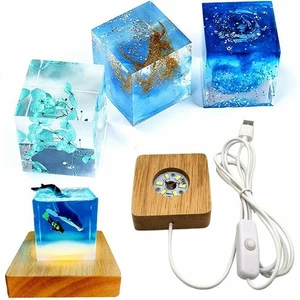 Resin LED Lights Display Base Wooden Lighted Base Stand For Laser Crystal NEW UK - Picture 1 of 13